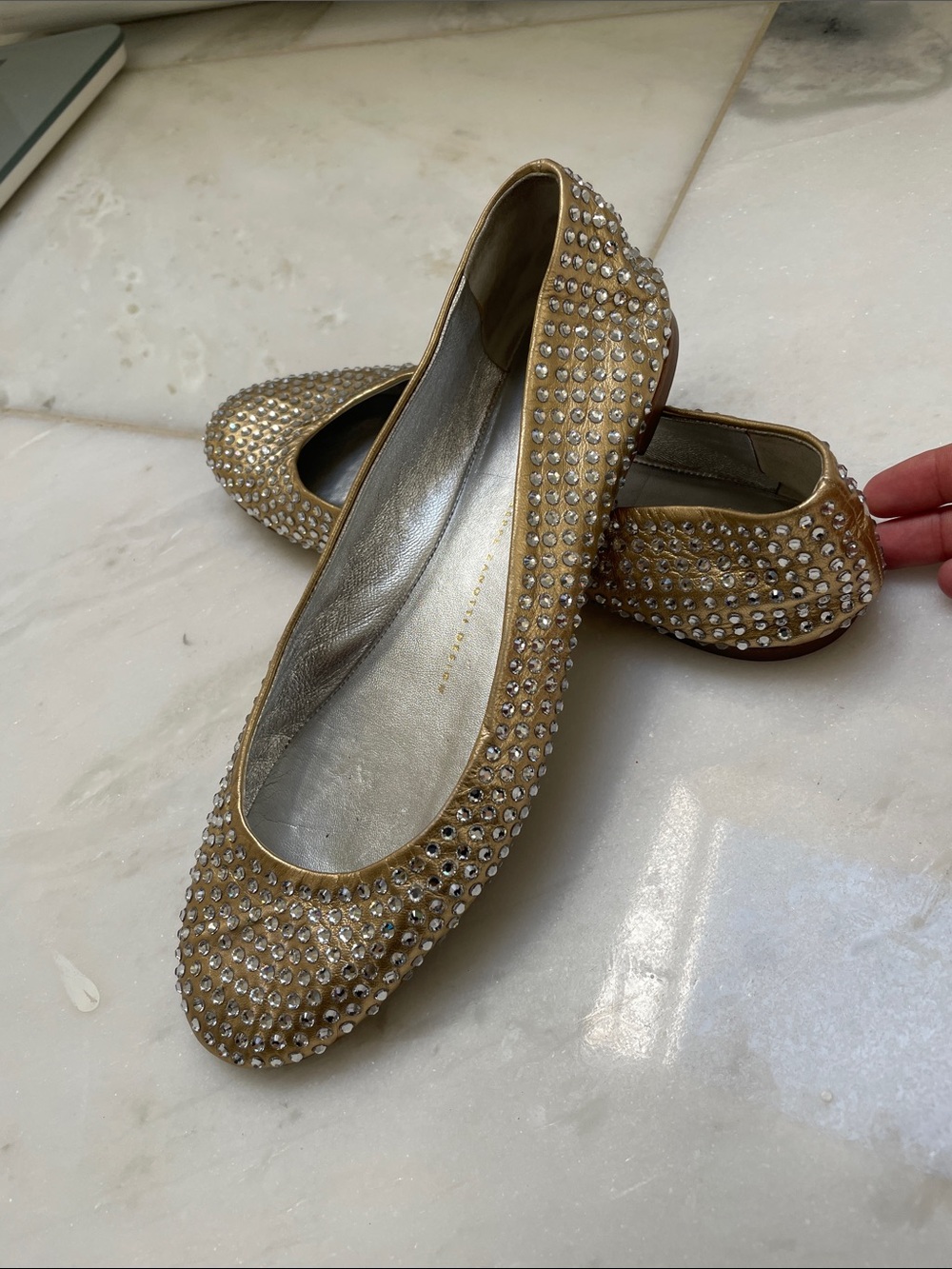 Giuseppe Zanotti Gold Crystal-Studded Ballet Flats